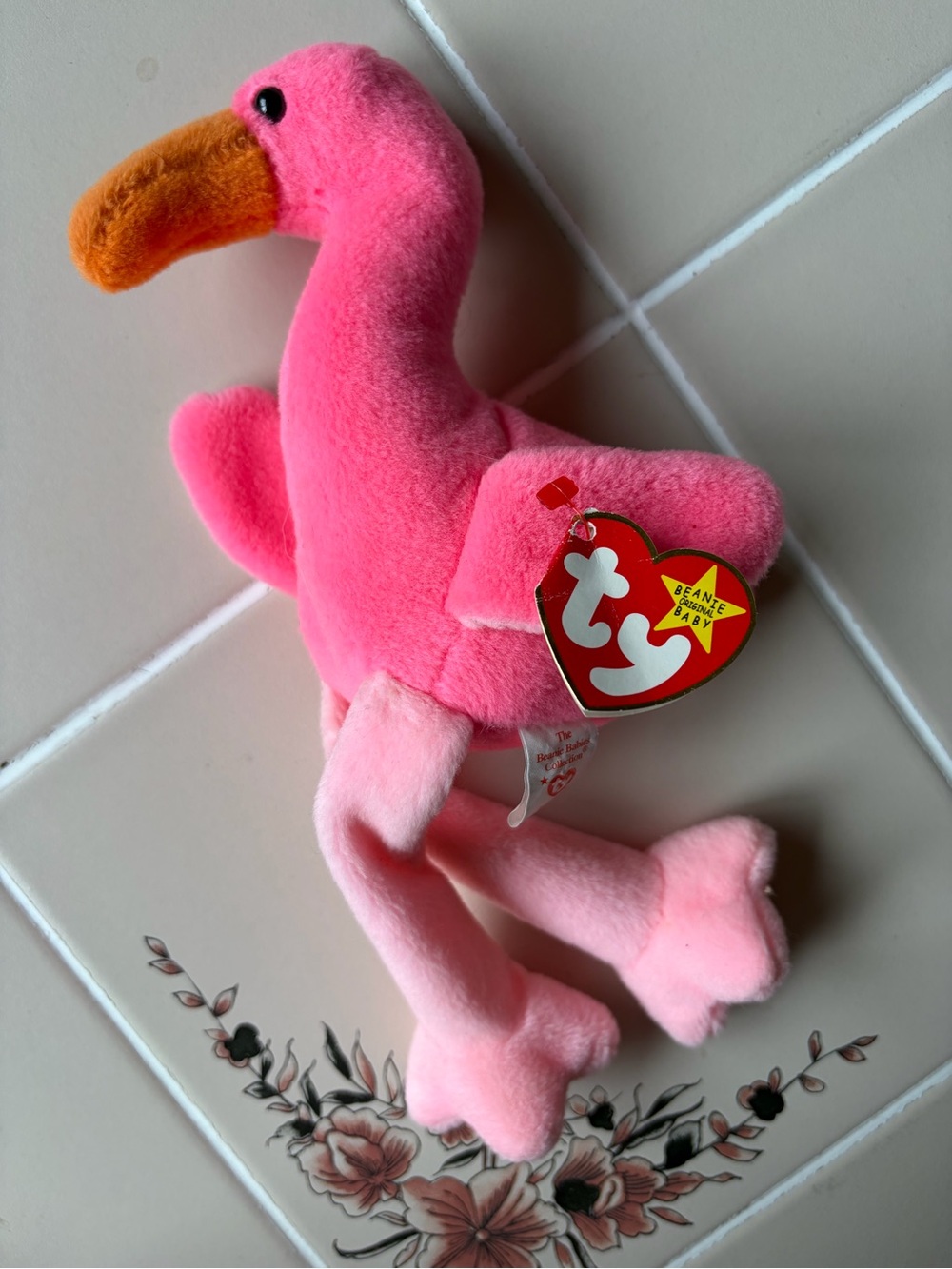 1995 Ty Bright Pink Flamingo Beanie Baby with Orange Beak